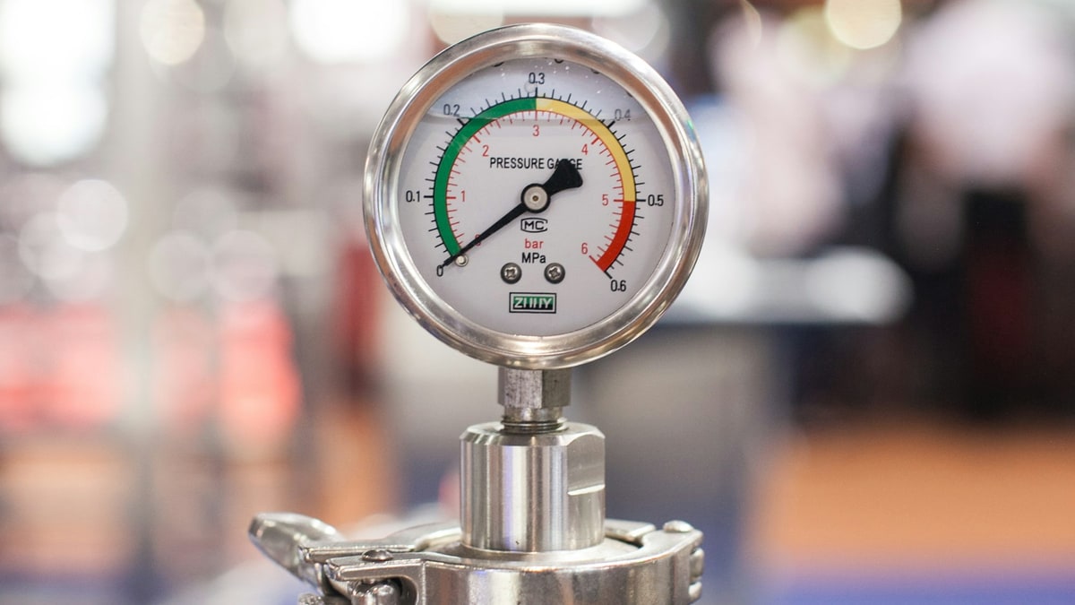 Pressure gauge close-up for ball pressure checks.