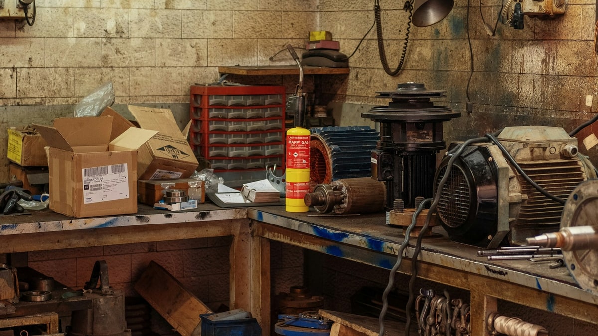 Sports equipment arranged on a workbench for comparison.