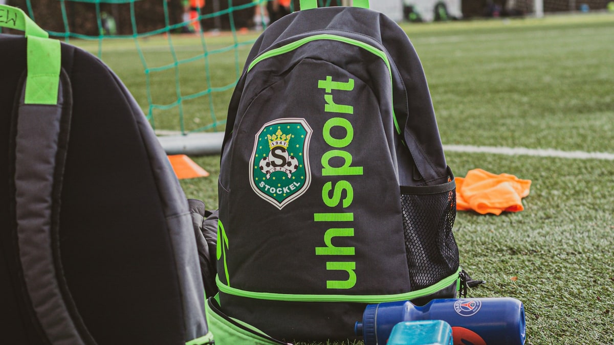 Soccer training equipment ready on the sideline.